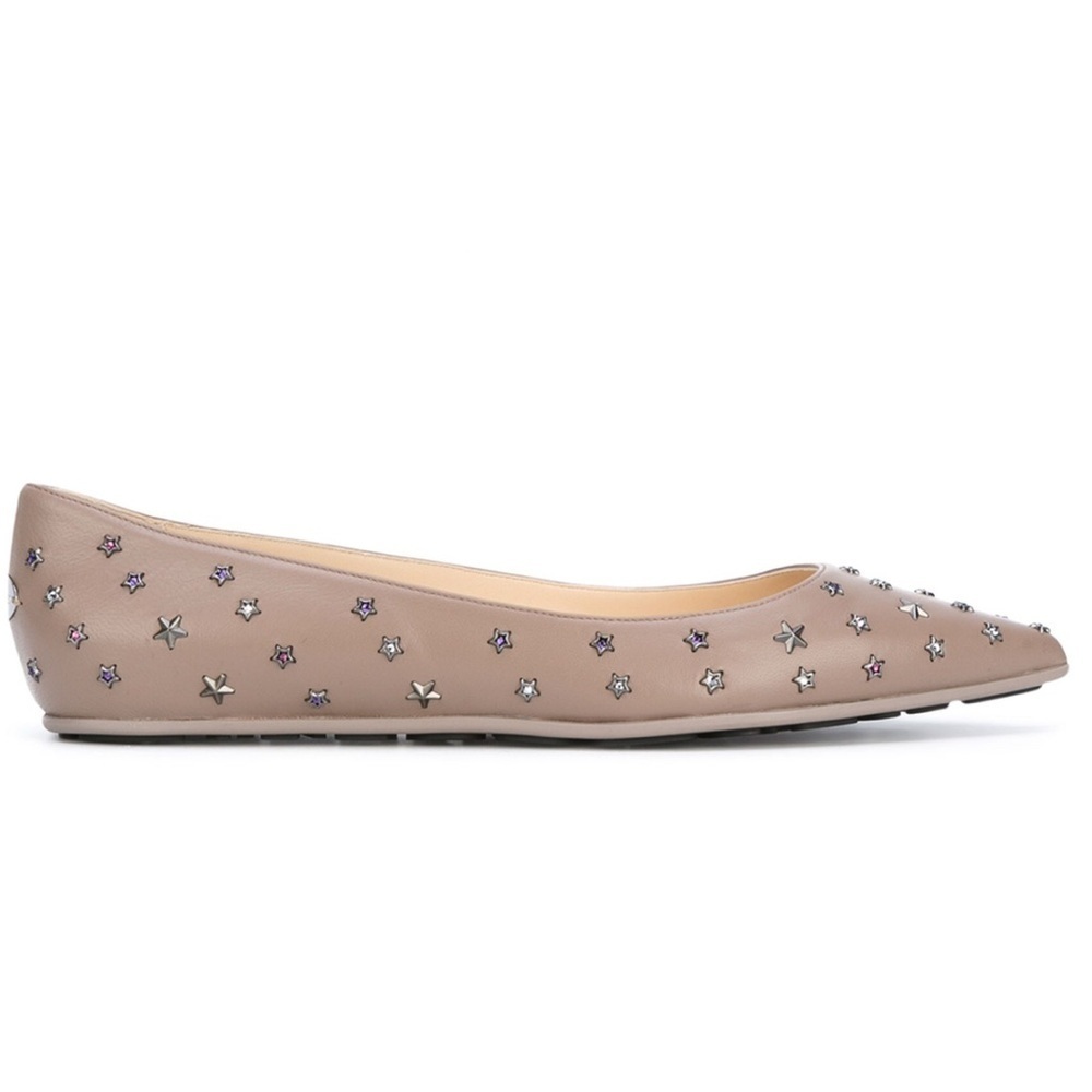 ‼️CLOSET CLOSING FINAL DAYS ‼️ Rare Jimmy‎ Choo leather Taupe Flats crystals